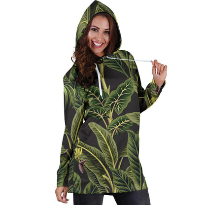 Banana Leaf Pattern Print Design BL04 Women Hoodie Dress