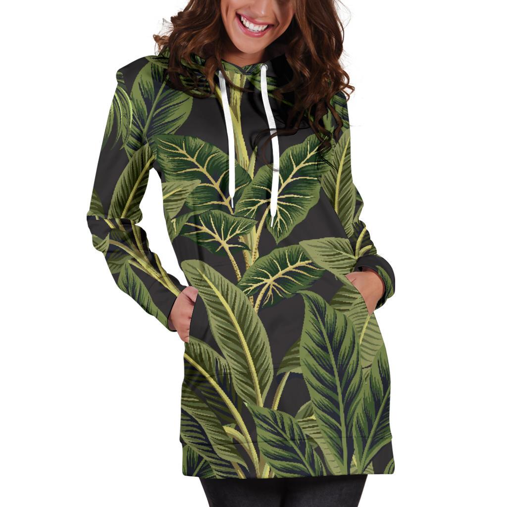 Banana Leaf Pattern Print Design BL04 Women Hoodie Dress