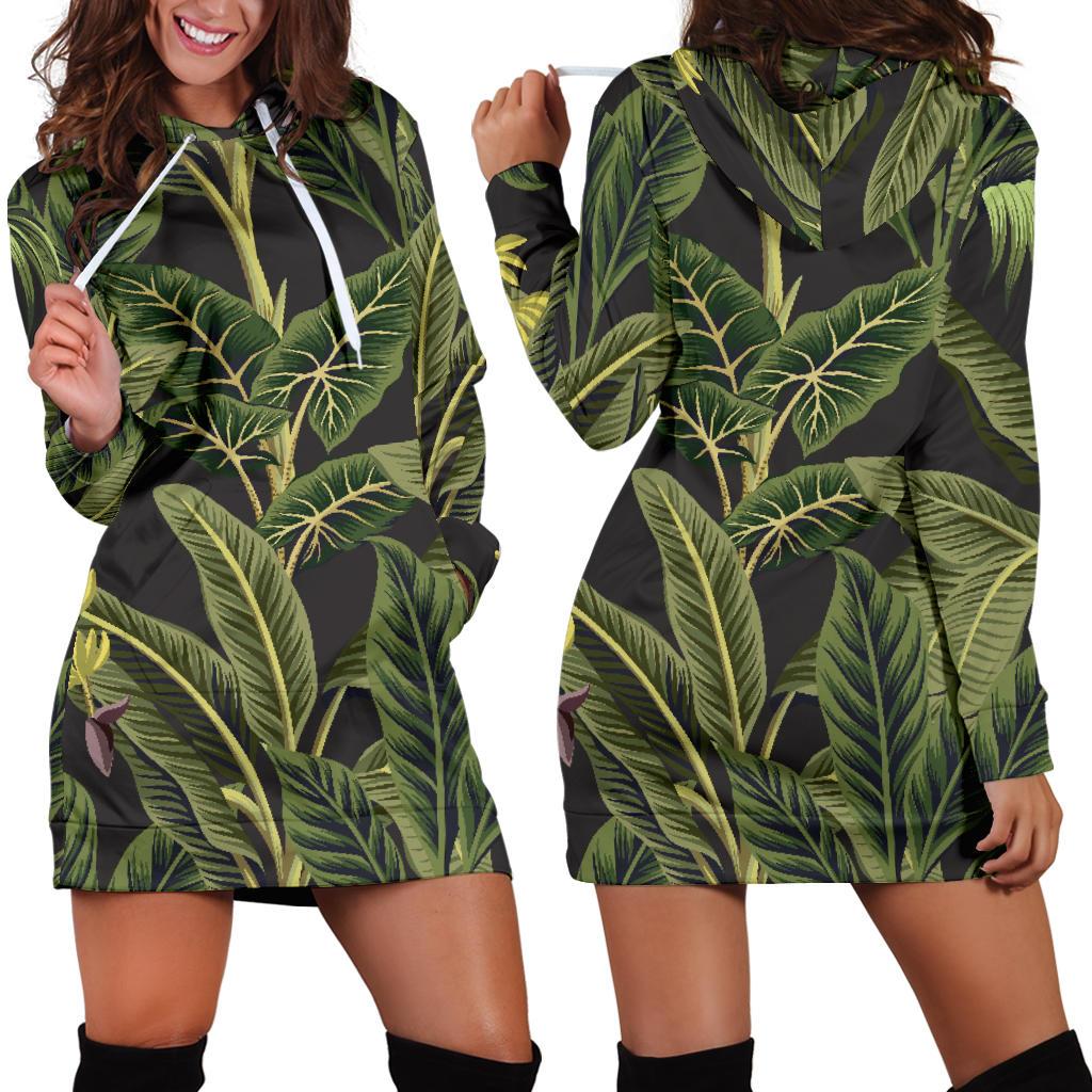 Banana Leaf Pattern Print Design BL04 Women Hoodie Dress