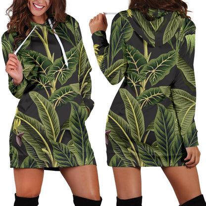 Banana Leaf Pattern Print Design BL04 Women Hoodie Dress