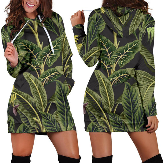 Banana Leaf Pattern Print Design BL04 Women Hoodie Dress