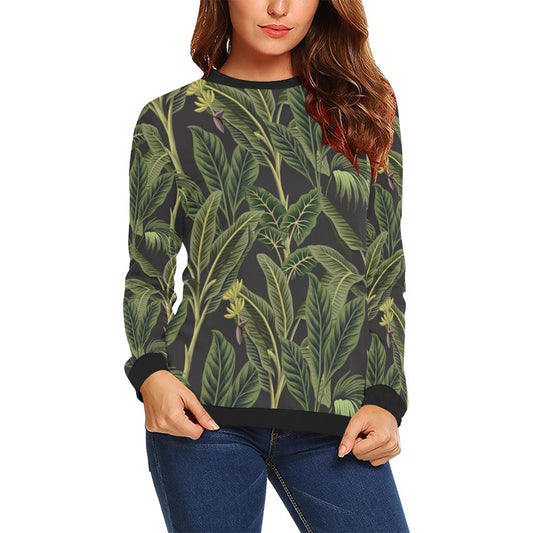 Banana Leaf Pattern Print Design BL04 Women Long Sleeve Sweatshirt-JorJune