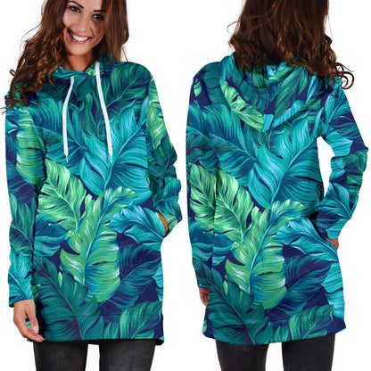 Banana Leaf Pattern Print Design BL05 Women Hoodie Dress