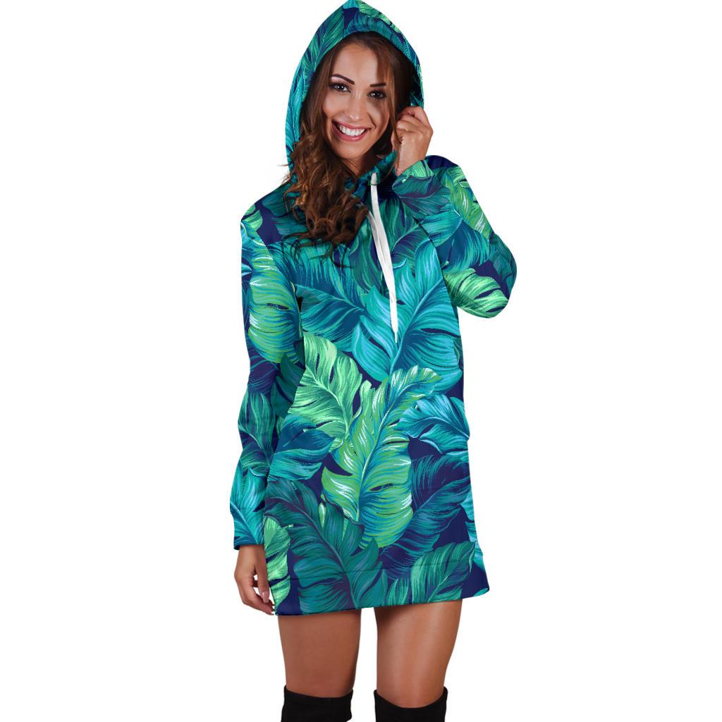 Banana Leaf Pattern Print Design BL05 Women Hoodie Dress