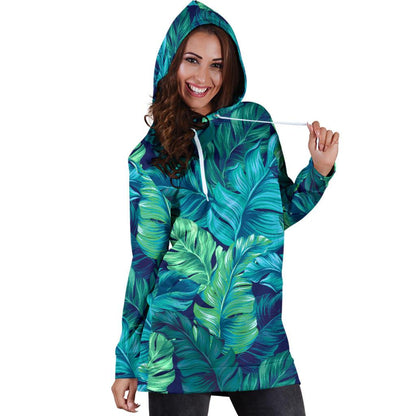 Banana Leaf Pattern Print Design BL05 Women Hoodie Dress