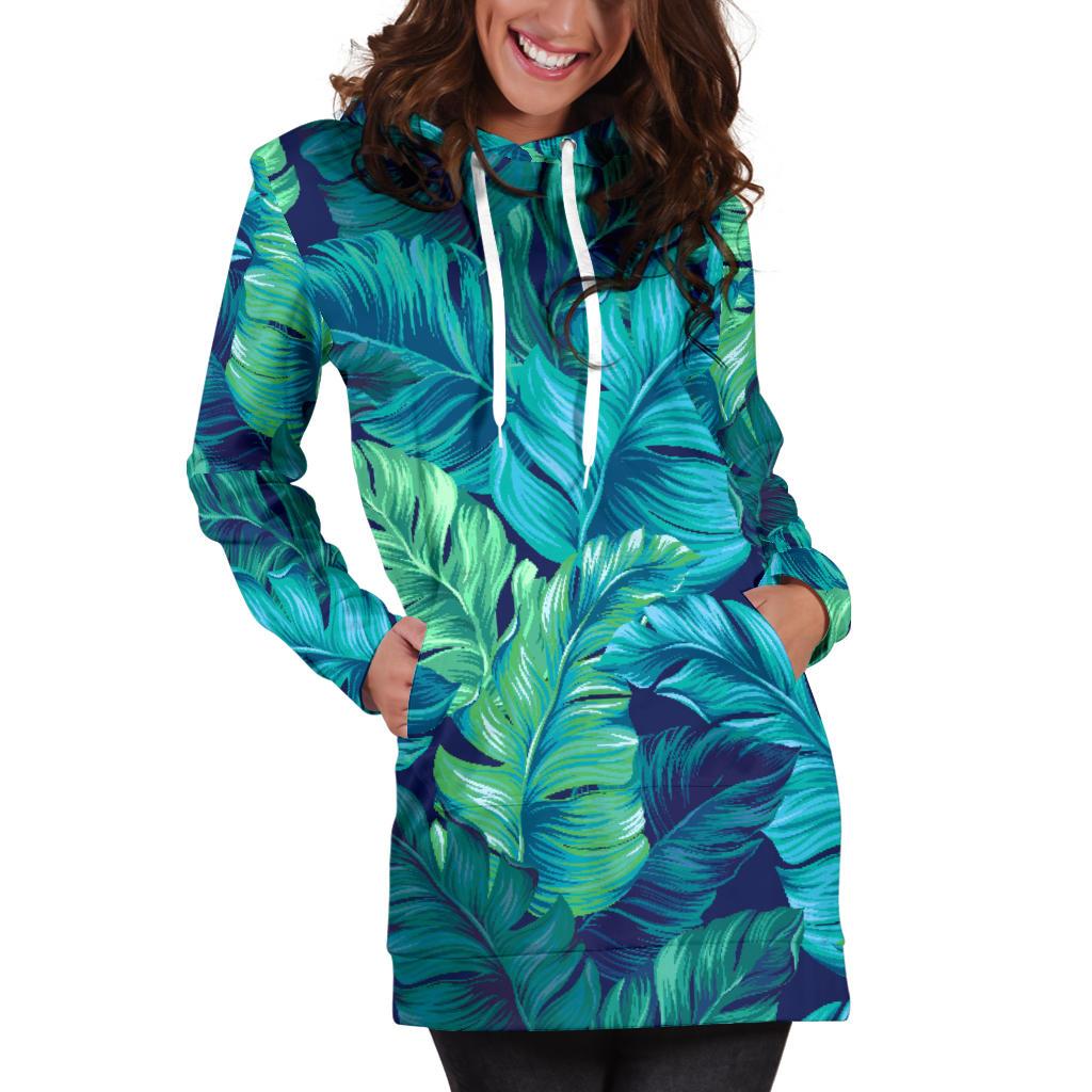 Banana Leaf Pattern Print Design BL05 Women Hoodie Dress