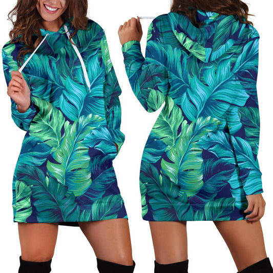 Banana Leaf Pattern Print Design BL05 Women Hoodie Dress