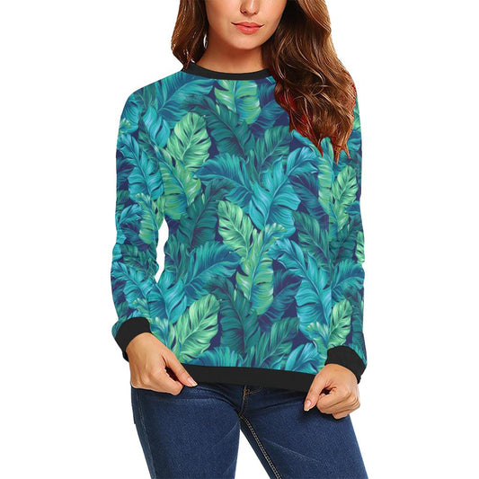 Banana Leaf Pattern Print Design BL05 Women Long Sleeve Sweatshirt-JorJune