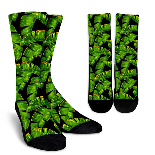 Banana Leaf Pattern Print Design BL06 Crew Socks-JORJUNE.COM