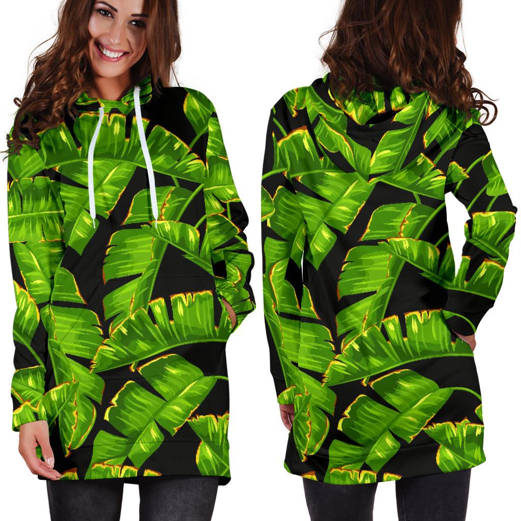 Banana Leaf Pattern Print Design BL06 Women Hoodie Dress