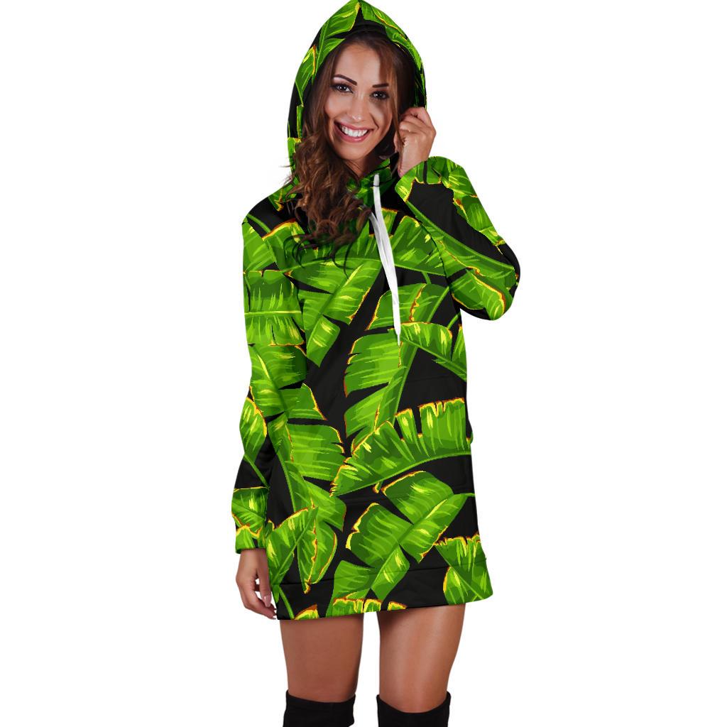 Banana Leaf Pattern Print Design BL06 Women Hoodie Dress