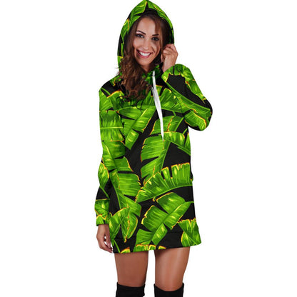 Banana Leaf Pattern Print Design BL06 Women Hoodie Dress