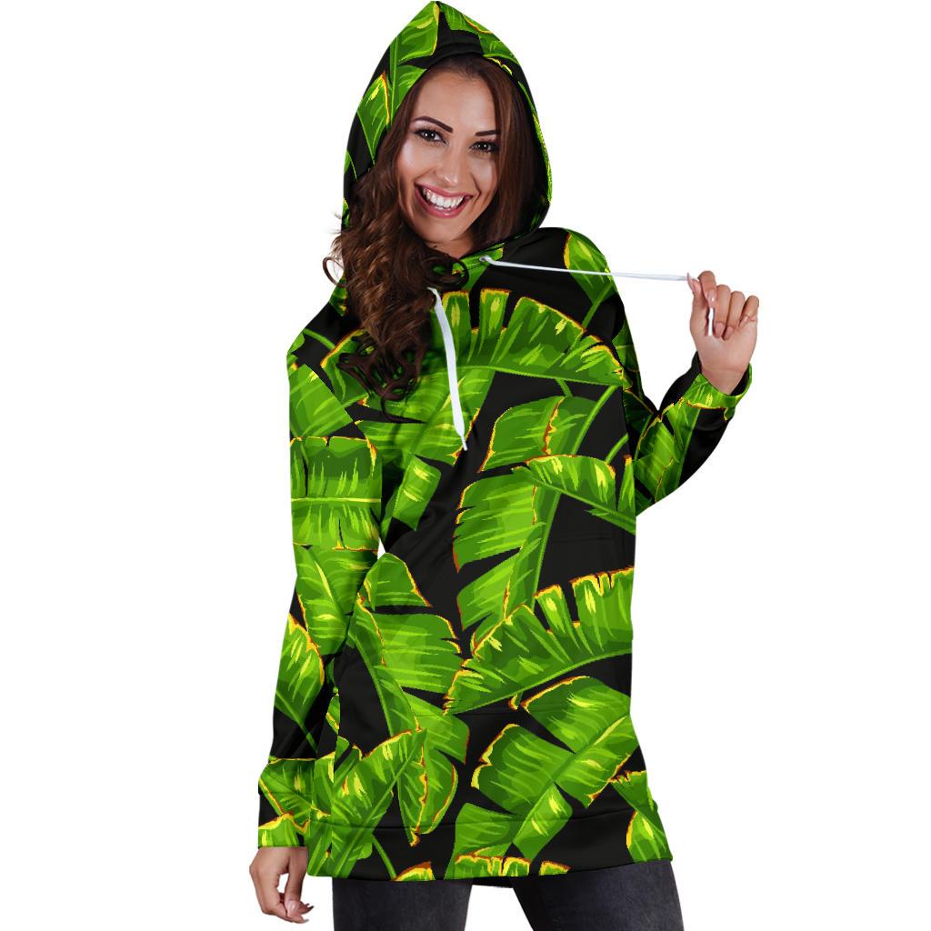 Banana Leaf Pattern Print Design BL06 Women Hoodie Dress