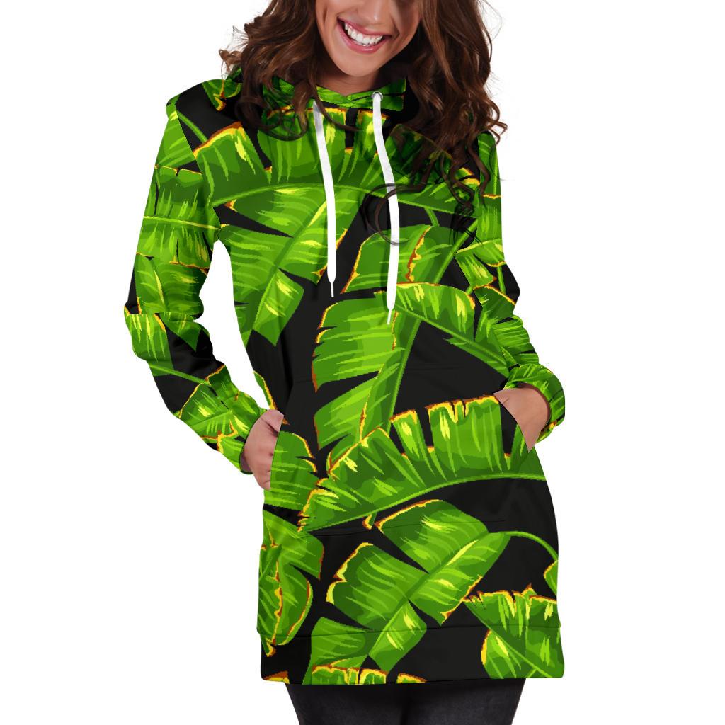 Banana Leaf Pattern Print Design BL06 Women Hoodie Dress