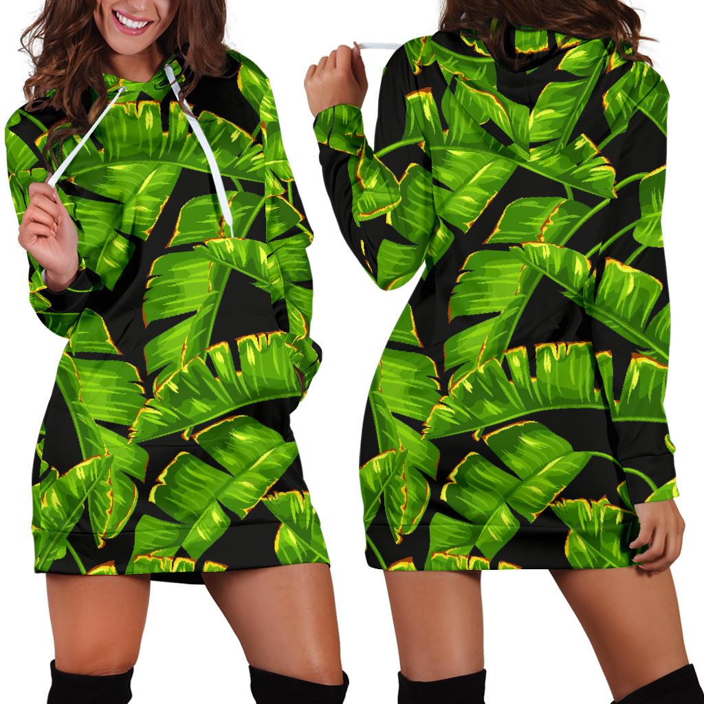 Banana Leaf Pattern Print Design BL06 Women Hoodie Dress