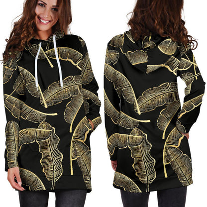 Banana Leaf Pattern Print Design BL07 Women Hoodie Dress