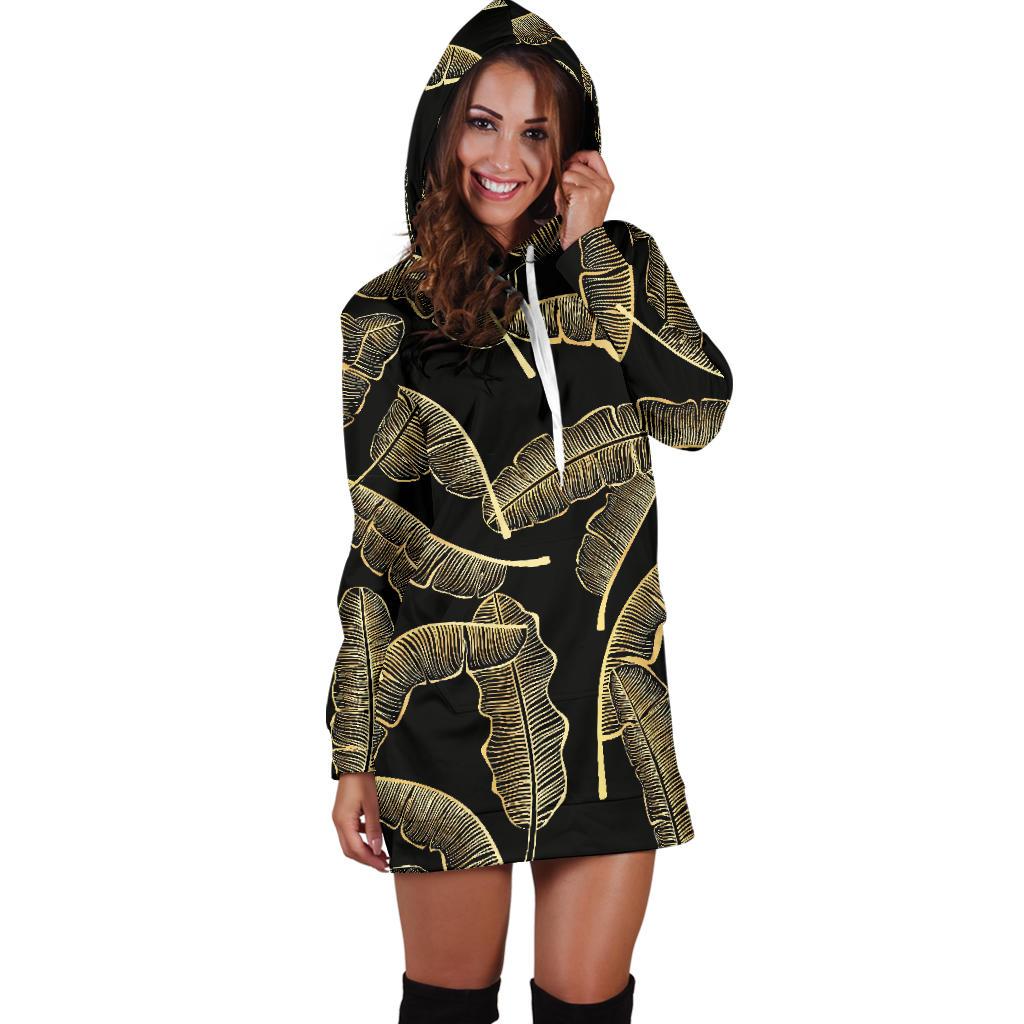 Banana Leaf Pattern Print Design BL07 Women Hoodie Dress
