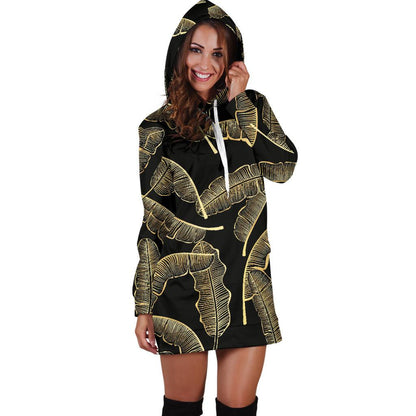 Banana Leaf Pattern Print Design BL07 Women Hoodie Dress
