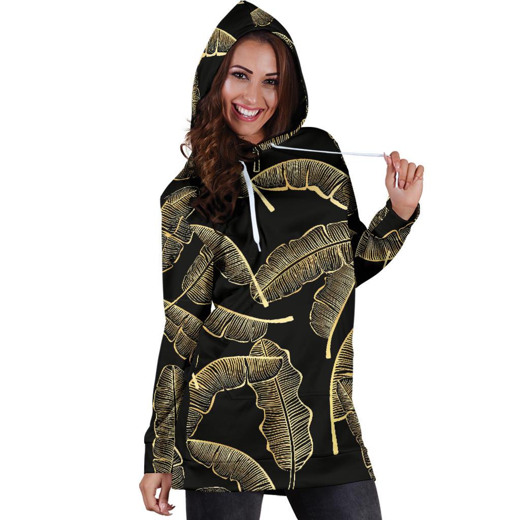 Banana Leaf Pattern Print Design BL07 Women Hoodie Dress