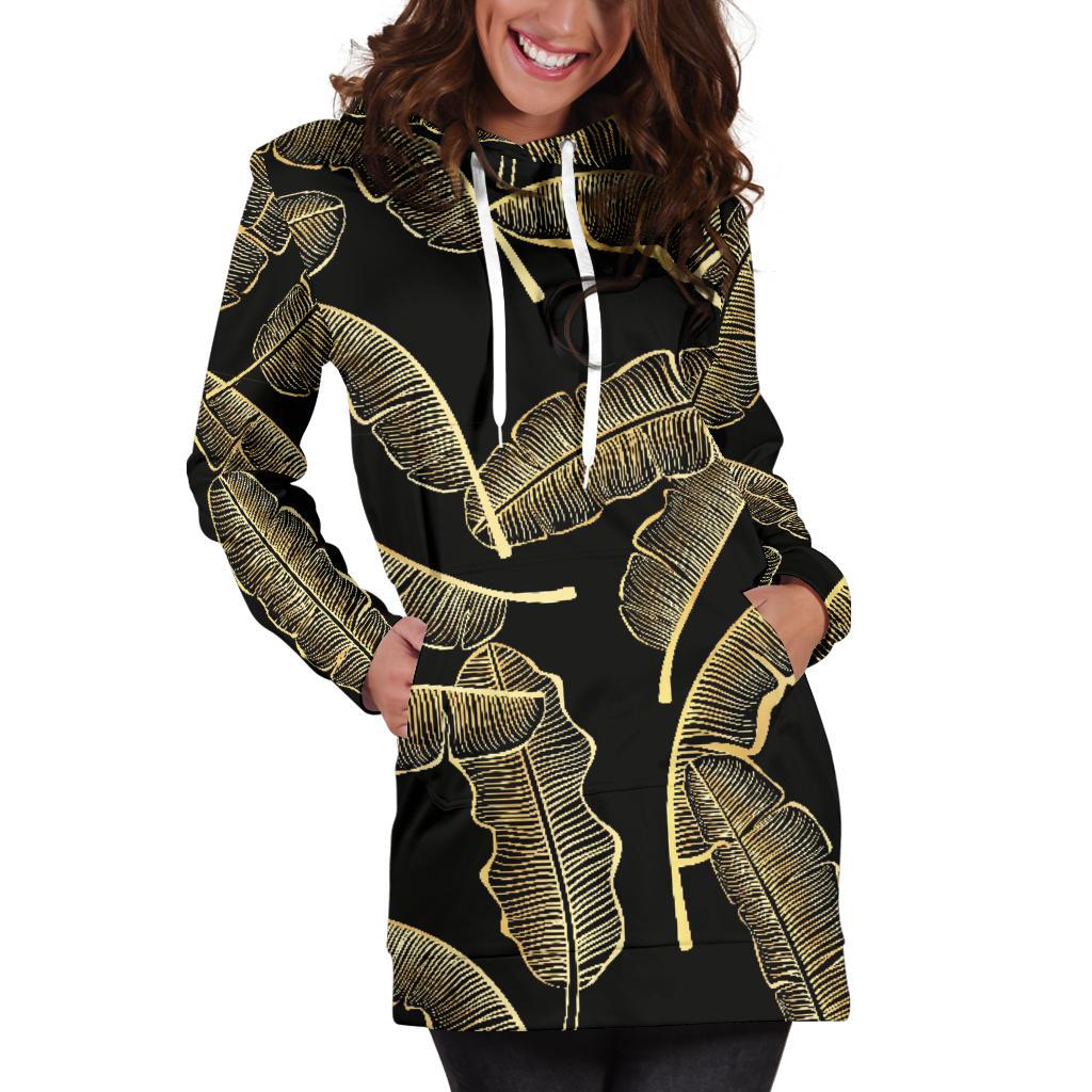 Banana Leaf Pattern Print Design BL07 Women Hoodie Dress