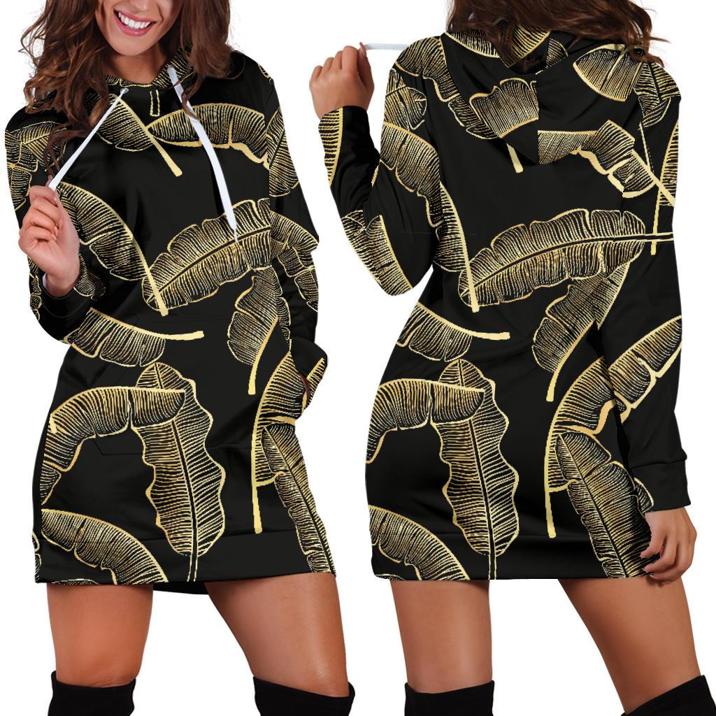 Banana Leaf Pattern Print Design BL07 Women Hoodie Dress