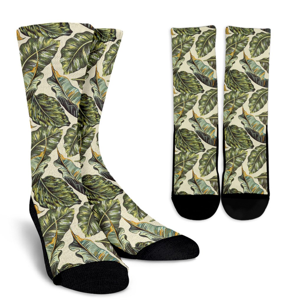Banana Leaf Pattern Print Design BL08 Crew Socks-JORJUNE.COM