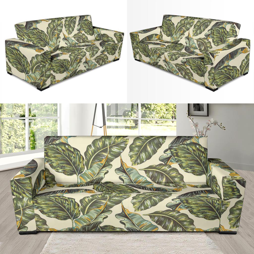 Banana Leaf Pattern Print Design BL08 Sofa Slipcover-JORJUNE.COM
