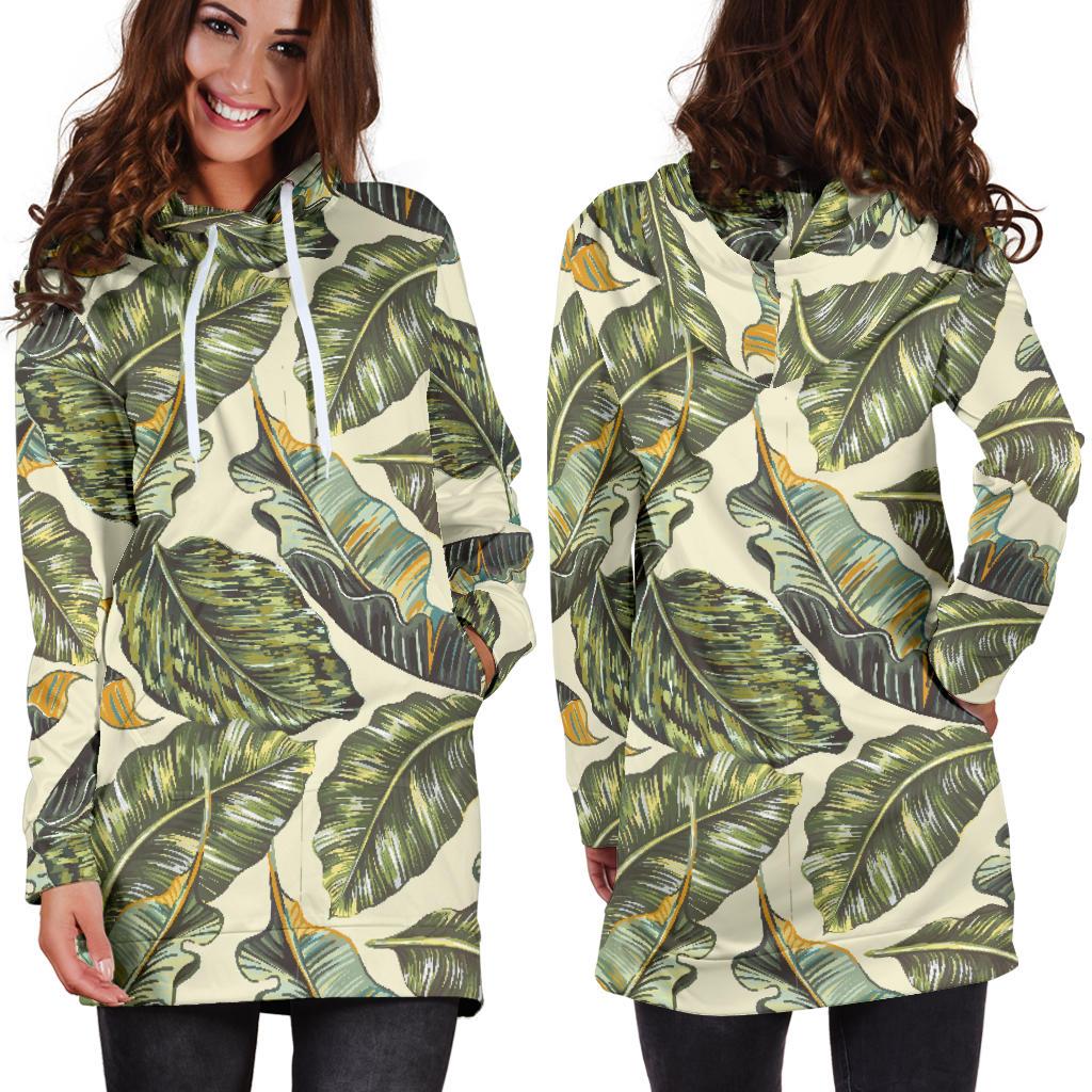 Banana Leaf Pattern Print Design BL08 Women Hoodie Dress