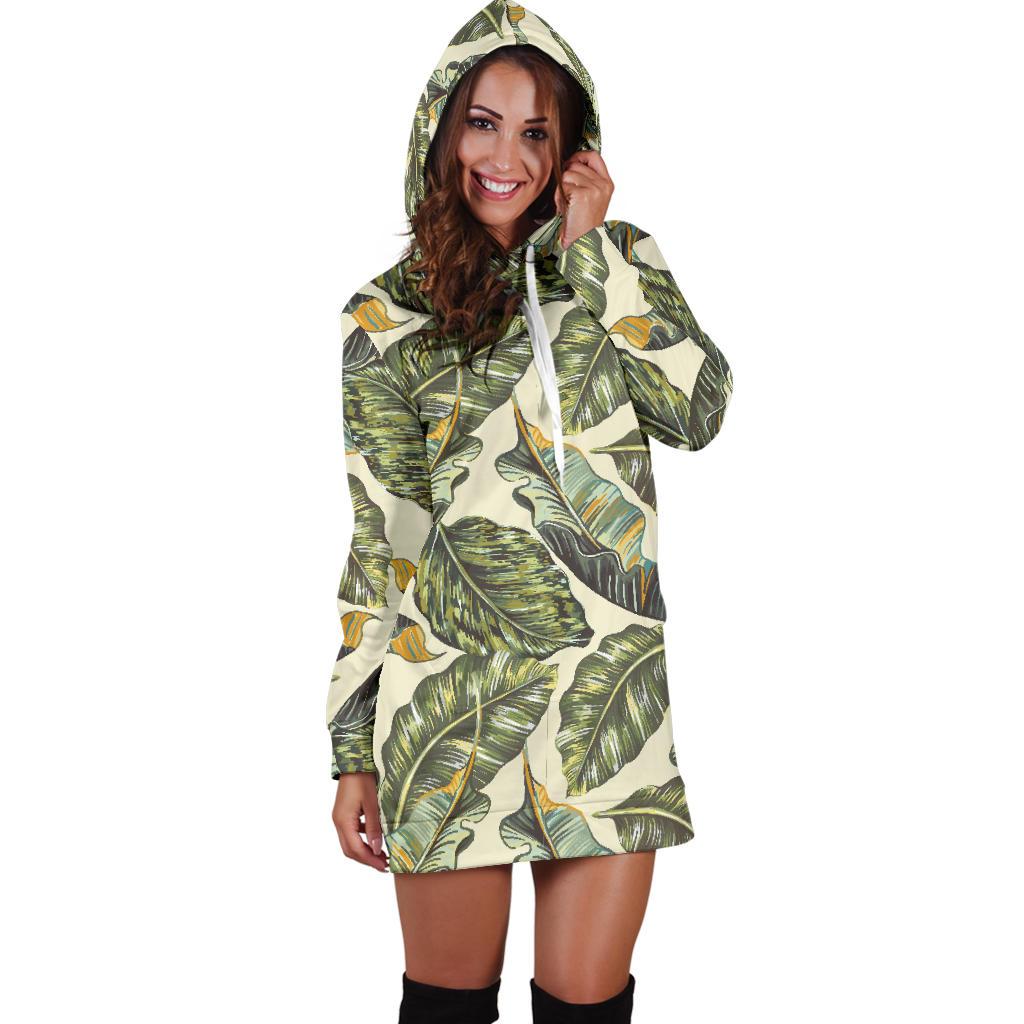 Banana Leaf Pattern Print Design BL08 Women Hoodie Dress