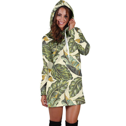 Banana Leaf Pattern Print Design BL08 Women Hoodie Dress