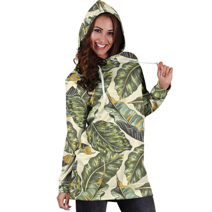 Banana Leaf Pattern Print Design BL08 Women Hoodie Dress