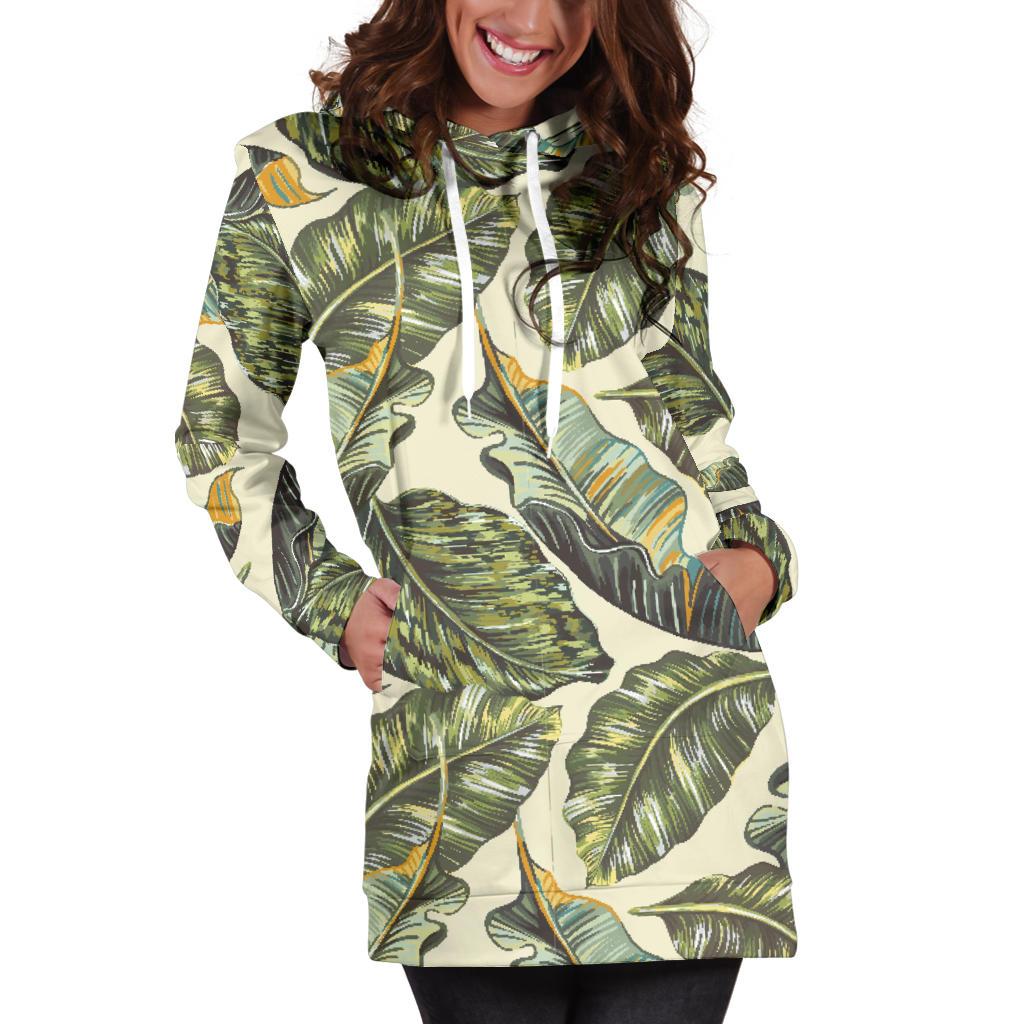 Banana Leaf Pattern Print Design BL08 Women Hoodie Dress
