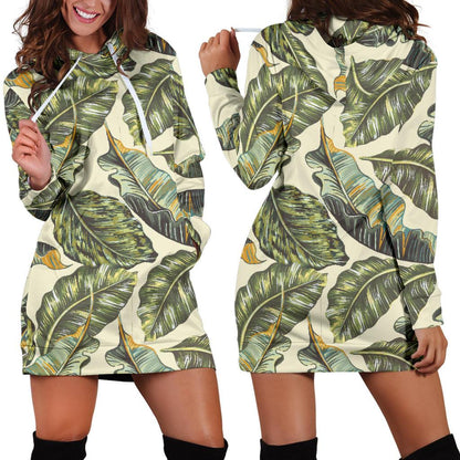 Banana Leaf Pattern Print Design BL08 Women Hoodie Dress
