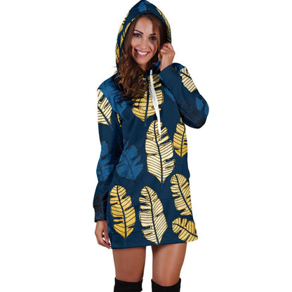 Banana Leaf Pattern Print Design BL09 Women Hoodie Dress