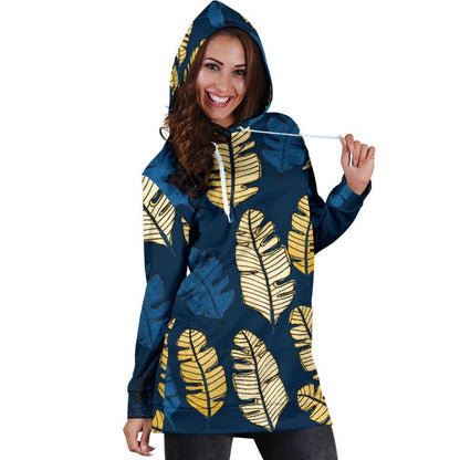 Banana Leaf Pattern Print Design BL09 Women Hoodie Dress