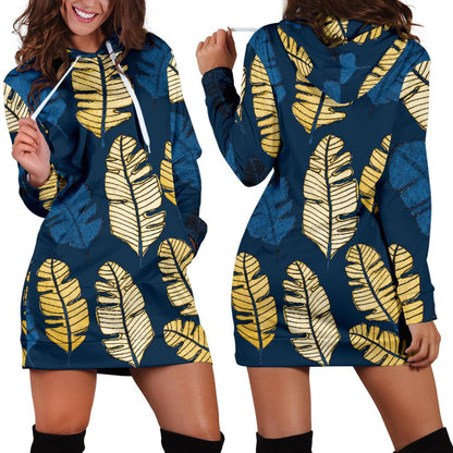 Banana Leaf Pattern Print Design BL09 Women Hoodie Dress
