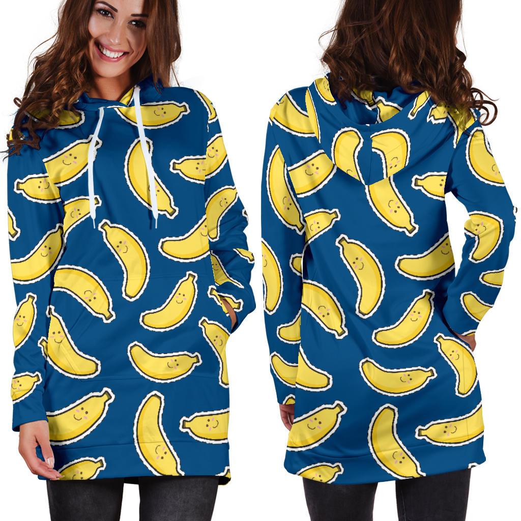 Banana Pattern Print Design BA03 Women Hoodie Dress