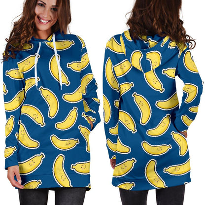 Banana Pattern Print Design BA03 Women Hoodie Dress
