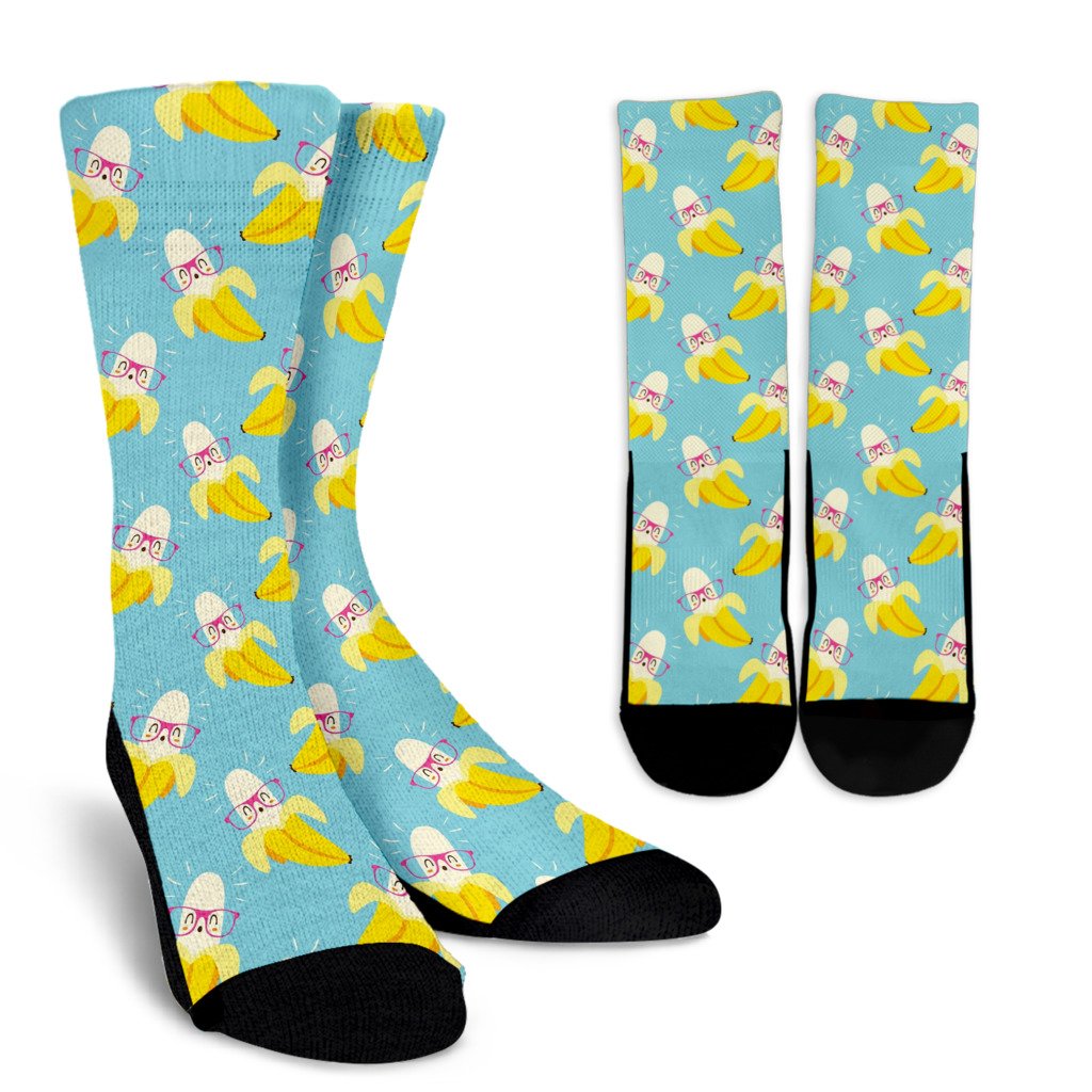 Banana Pattern Print Design BA07 Crew Socks-JORJUNE.COM