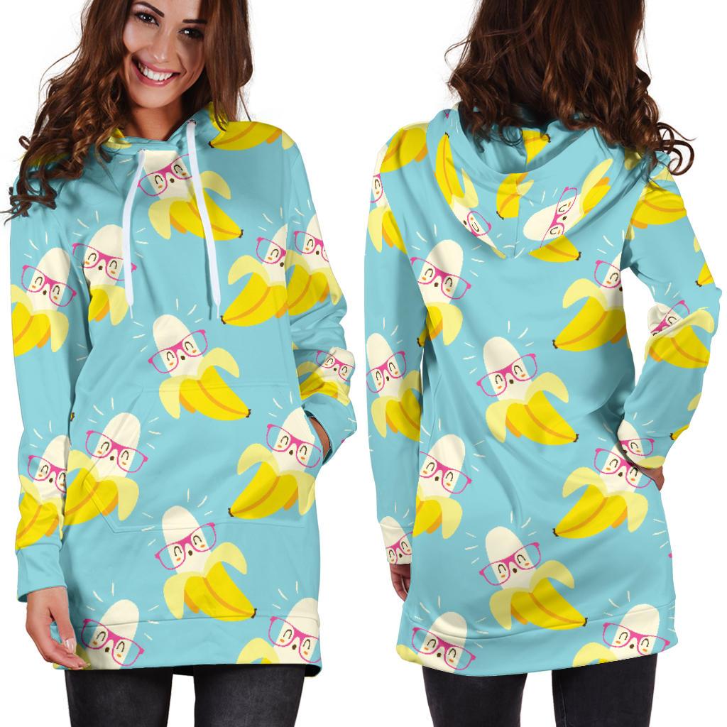 Banana Pattern Print Design BA07 Women Hoodie Dress