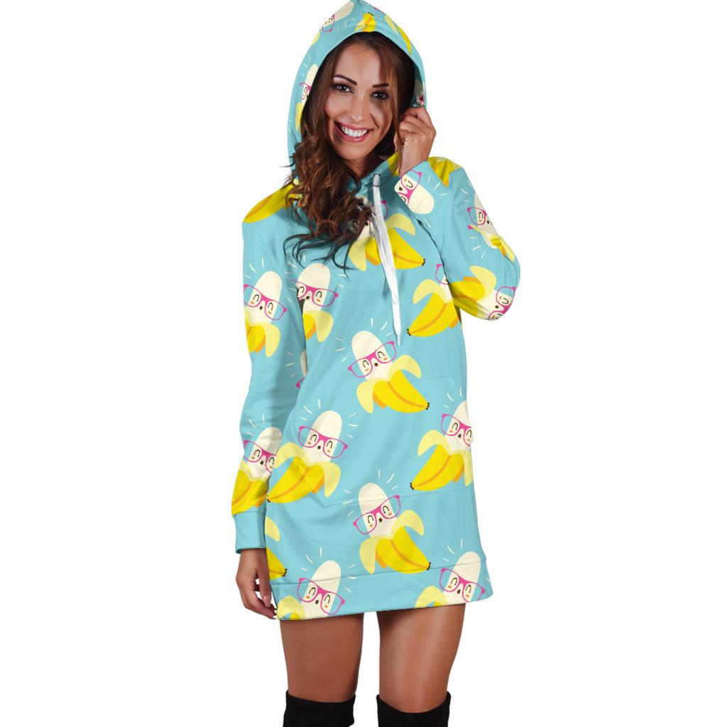 Banana Pattern Print Design BA07 Women Hoodie Dress