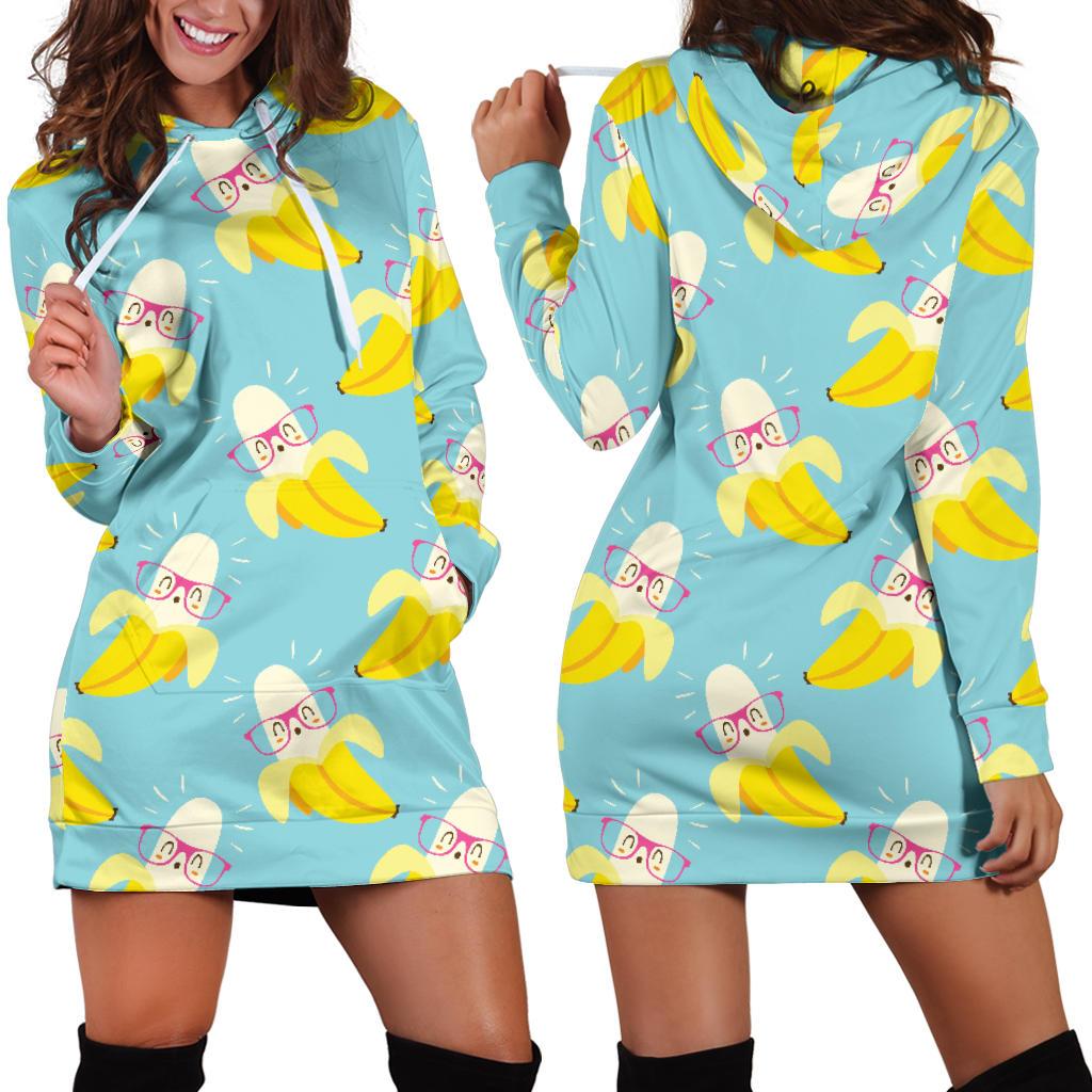 Banana Pattern Print Design BA07 Women Hoodie Dress