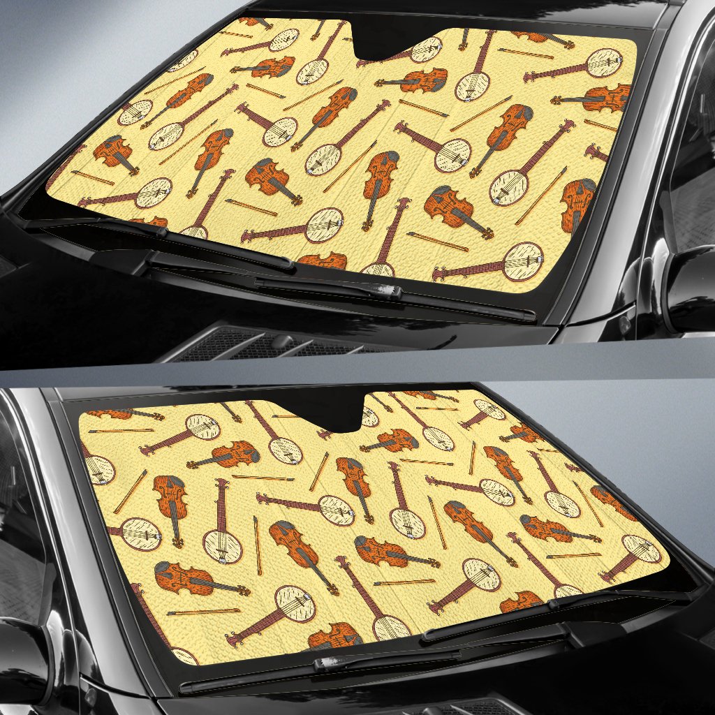 Banjo Violin Pattern Print Design 01 Car Sun Shade-JORJUNE.COM