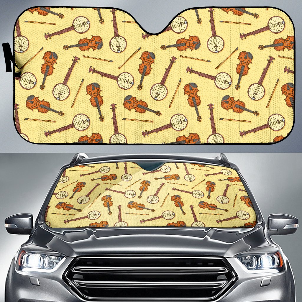 Banjo Violin Pattern Print Design 01 Car Sun Shade-JORJUNE.COM