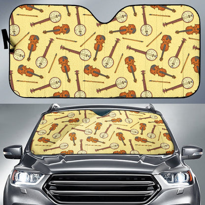 Banjo Violin Pattern Print Design 01 Car Sun Shade-JORJUNE.COM