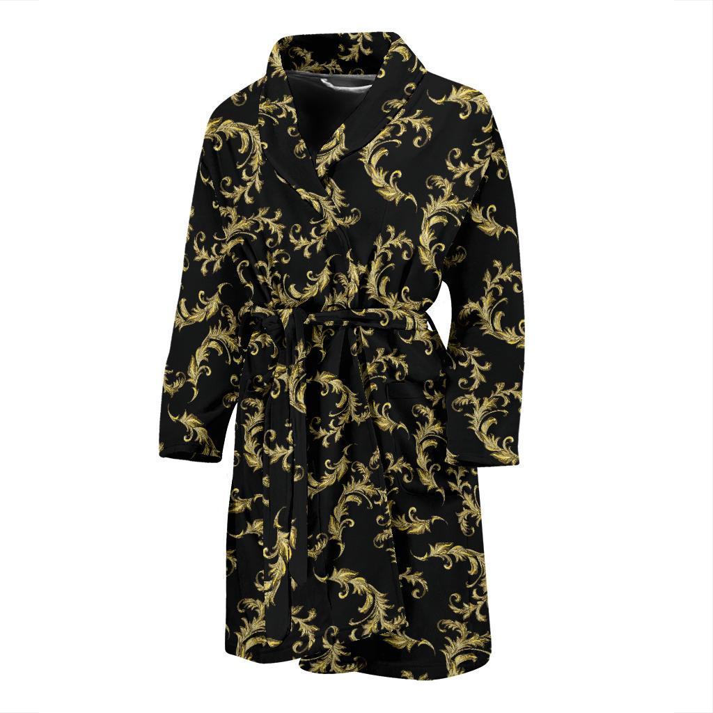 Baroque Golden Pattern Print Design 01 Men Bathrobe-JORJUNE.COM