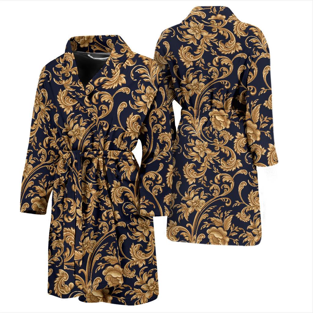 Baroque Golden Pattern Print Design 03 Men Bathrobe-JORJUNE.COM
