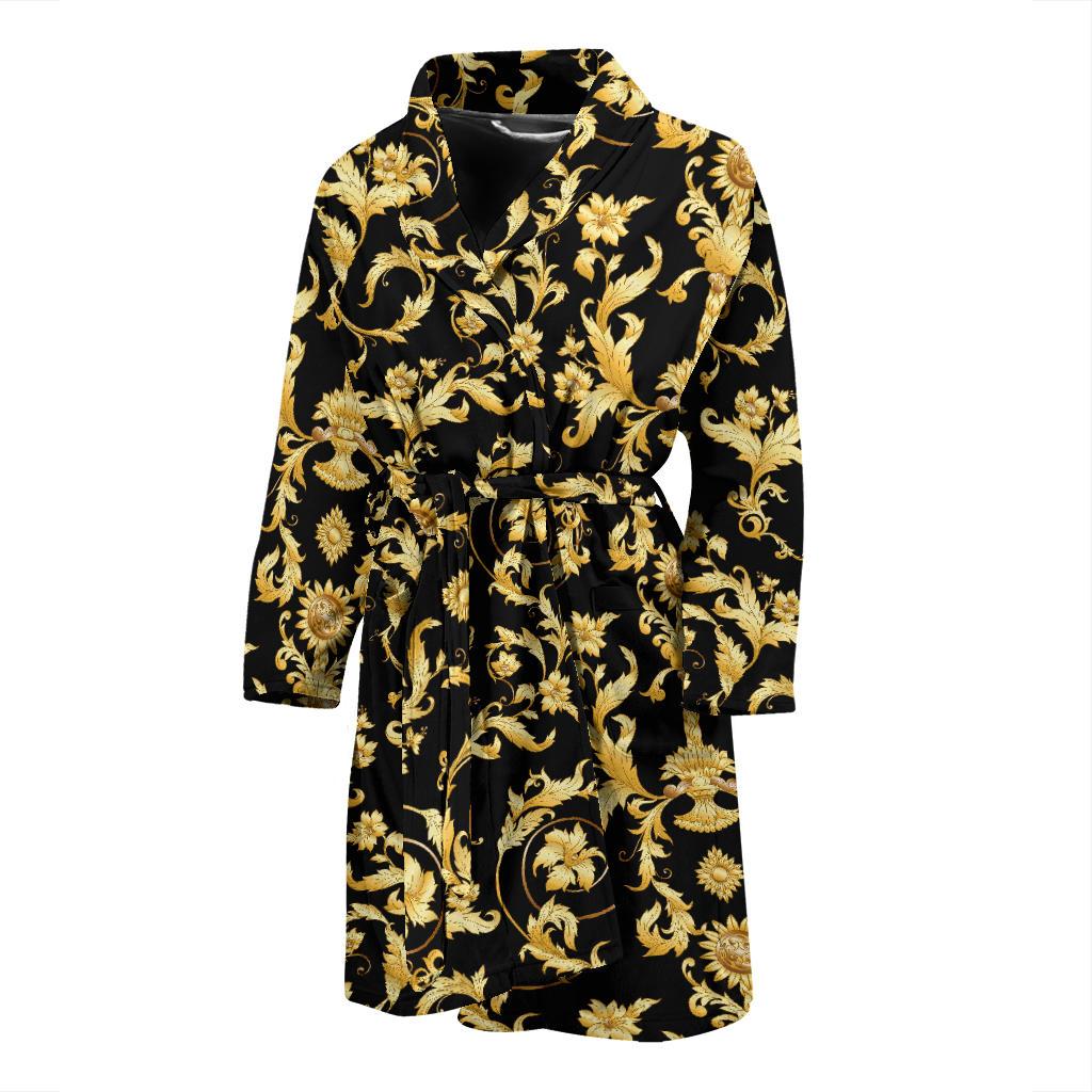 Baroque Golden Pattern Print Design 04 Men Bathrobe-JORJUNE.COM