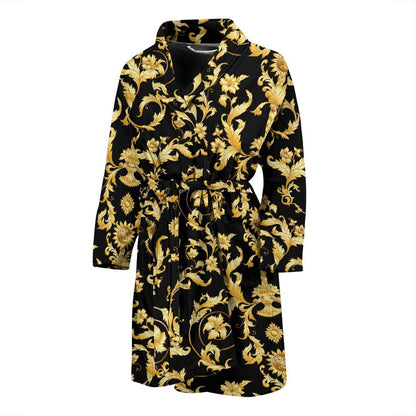 Baroque Golden Pattern Print Design 04 Men Bathrobe-JORJUNE.COM