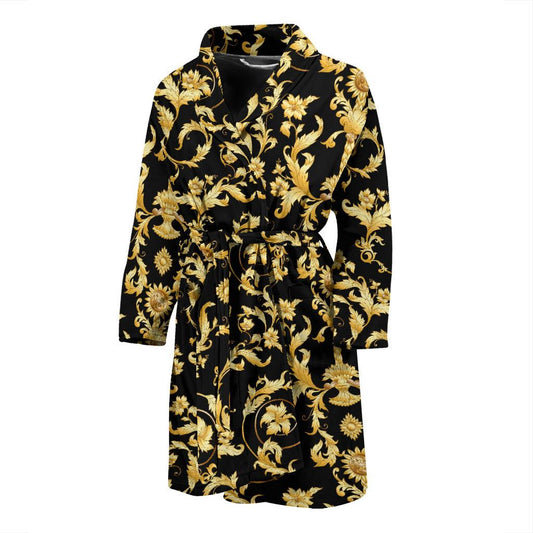 Baroque Golden Pattern Print Design 04 Men Bathrobe-JORJUNE.COM